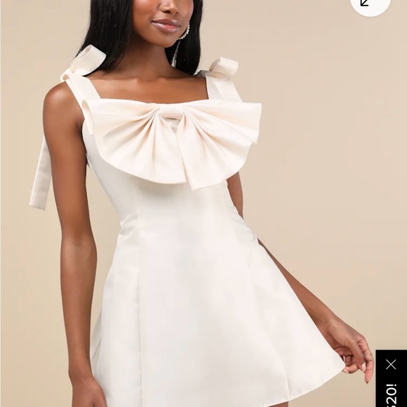 Lulus Dresses & Skirts - Glamorous Luxury Champagne Taffeta Bow Lace Up Mini Dress